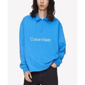 Calvin Klein Men's Palace Blue Standard Logo Terry Long Sleeve Polo Shirt Size L